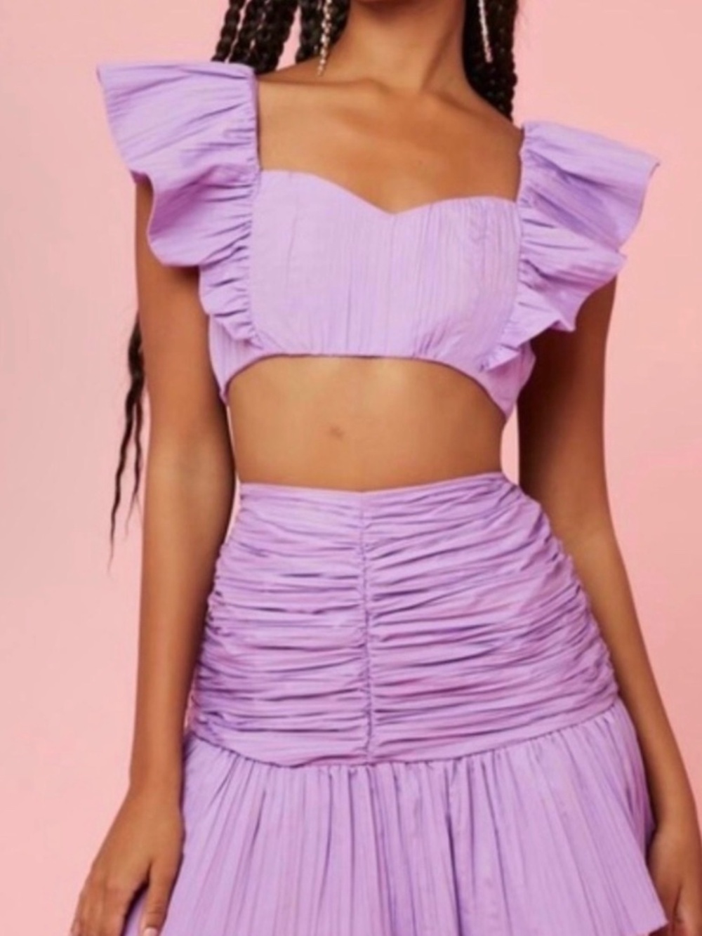 Forever 21 Lavender / Lilac Coquette Crop Top With Ruffle Sleeves